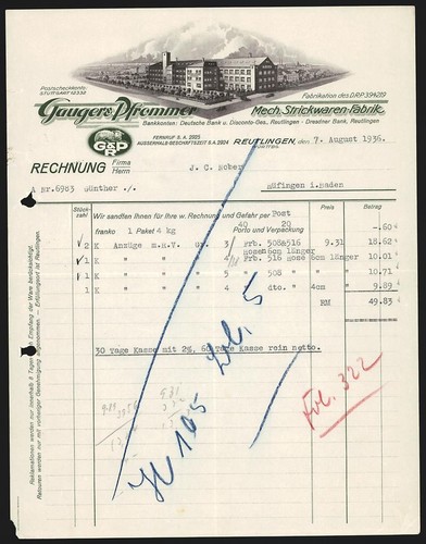 Fattura reutlingen 1936 - fattura,